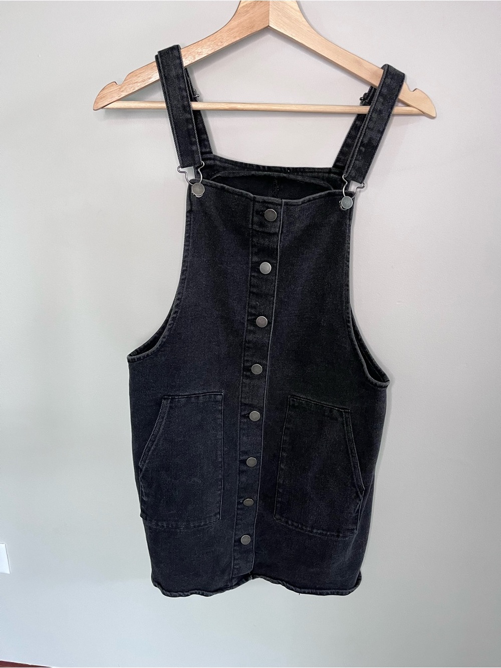 Tinsel Town Womens Black Denim Button Front Overall Pinafore Dress MYD01867SE L